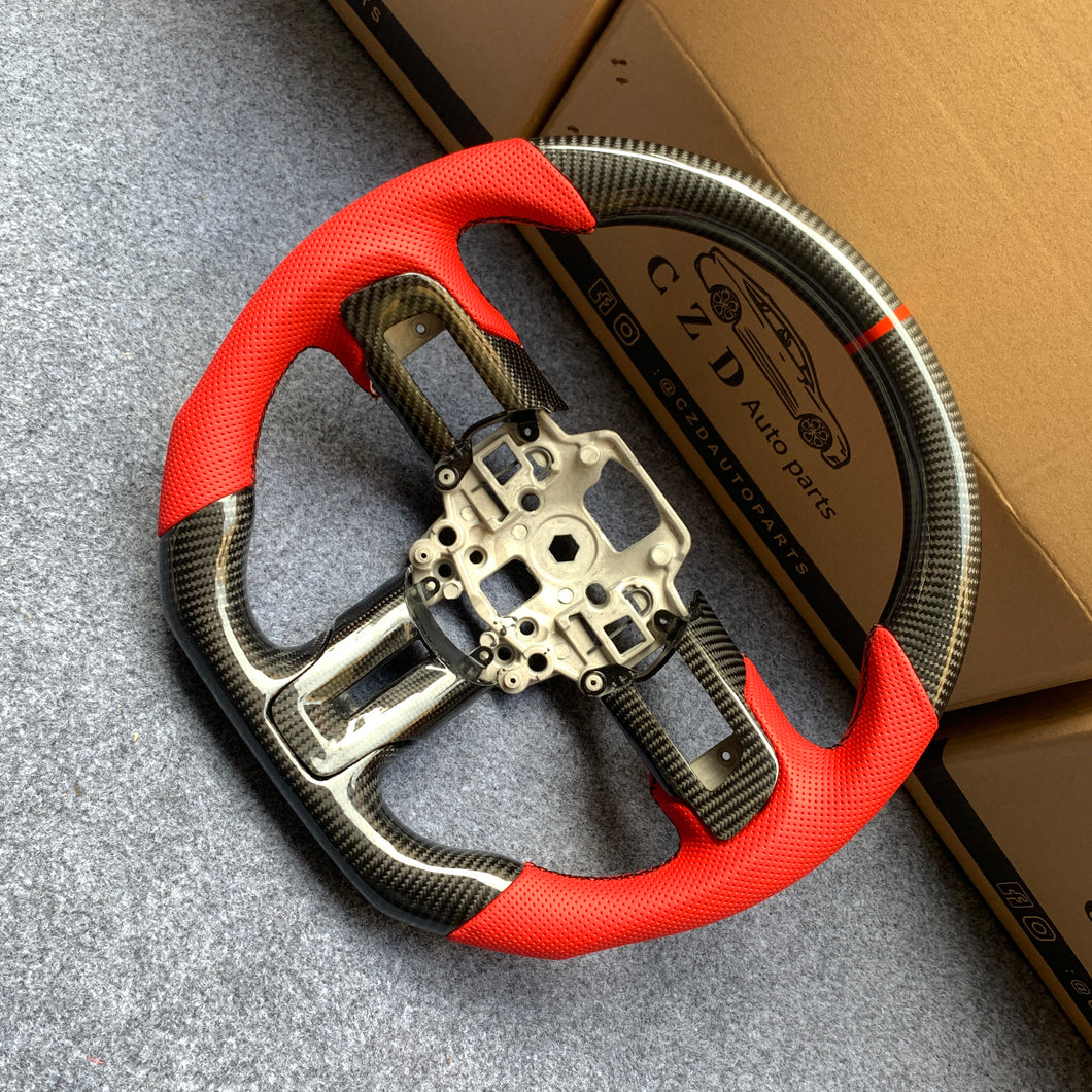 CZD autoparts for Ford Mustang 2015-2017 carbon fiber steering wheel with red perforated leather side