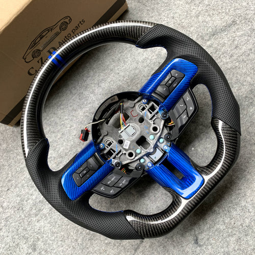 czd auto parts carbon fiber steering wheel for Ford Mustang 2015-2017 with blue carbon fiber trim