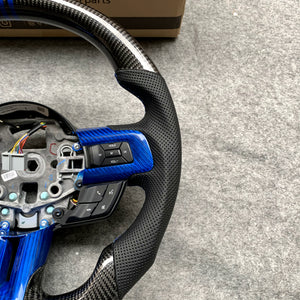 czd auto parts carbon fiber steering wheel for Ford Mustang 2015-2017 with blue carbon fiber trim