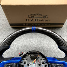 Load image into Gallery viewer, czd auto parts carbon fiber steering wheel for Ford Mustang 2015-2017 with blue carbon fiber trim