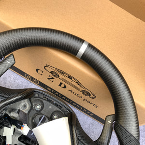 czd auto parts carbon fiber steering wheel for Infiniti Q60 with white stripe and paddle shifters
