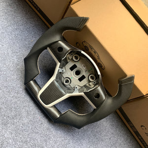 Tesla Model 3 2017/2018/2019/2020 carbon fiber steering wheel from CZD with white trim