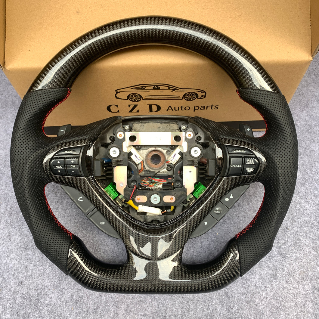 czd auto parts carbon fiber steering wheel for Acura TSX 2009-2014 with red stitch and black leather