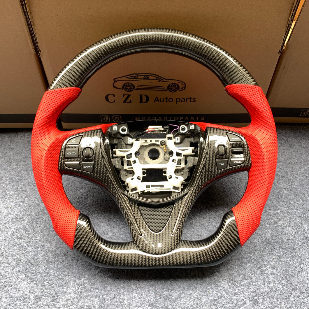 czd auto parts carbon fiber steering wheel for Acura TLX 2015-2021 with red perforated leather