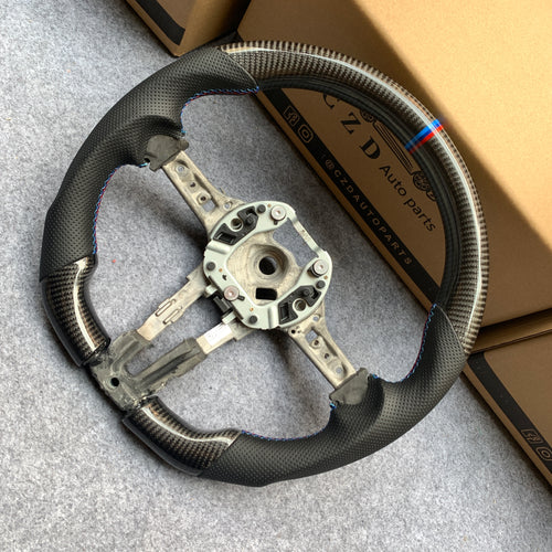 CZD Autoparts for BMW M1 M2 M3 M4 F80 F82 F83 carbon fiber steering wheel gloss black carbon fiber top and bottom with M-color stripe
