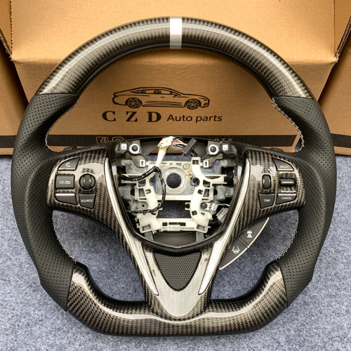 czd auto parts carbon fiber steering wheel for Acura TLX 2015-2021 with white stripe and stitch
