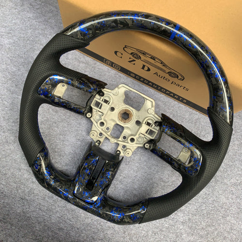 czd auto parts carbon fiber steering wheel for Ford Mustang/Ford SHELBY GT350 with blue flakes forged carbon fiber