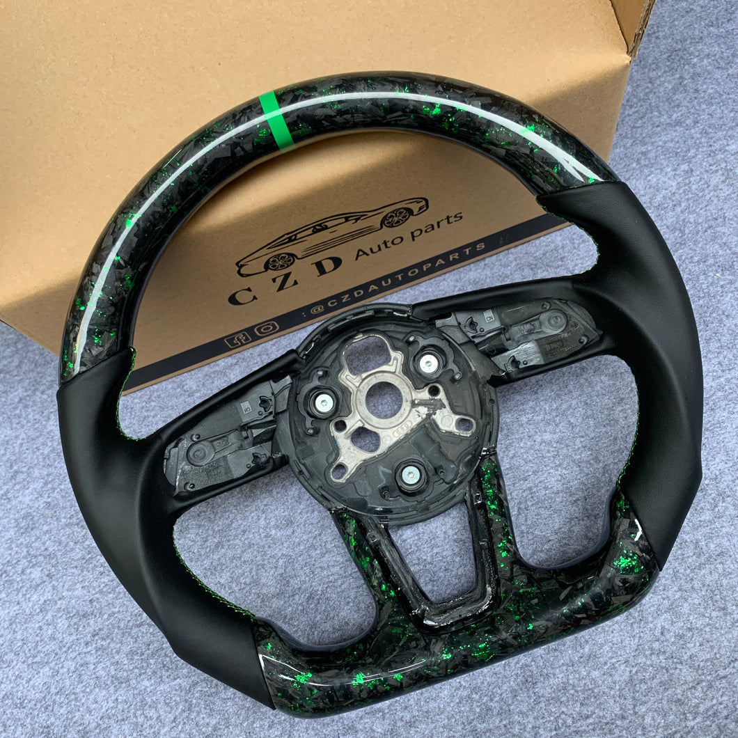 CZD auto parts carbon fiber steering wheel for Audi A1 (8X) Sportback with green stitching