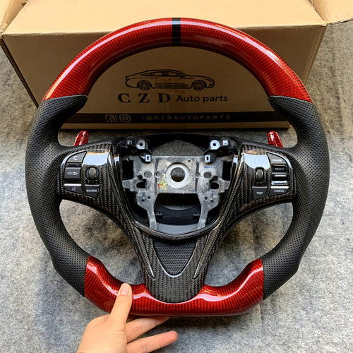 czd auto parts carbon fiber steering wheel for Acura TLX 2015-2021 with red paddle shifters
