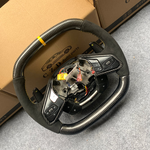CZD auto parts carbon fiber steering wheel for Chevrolet Corvette C8 2020+ with yellow signs paddle shifters