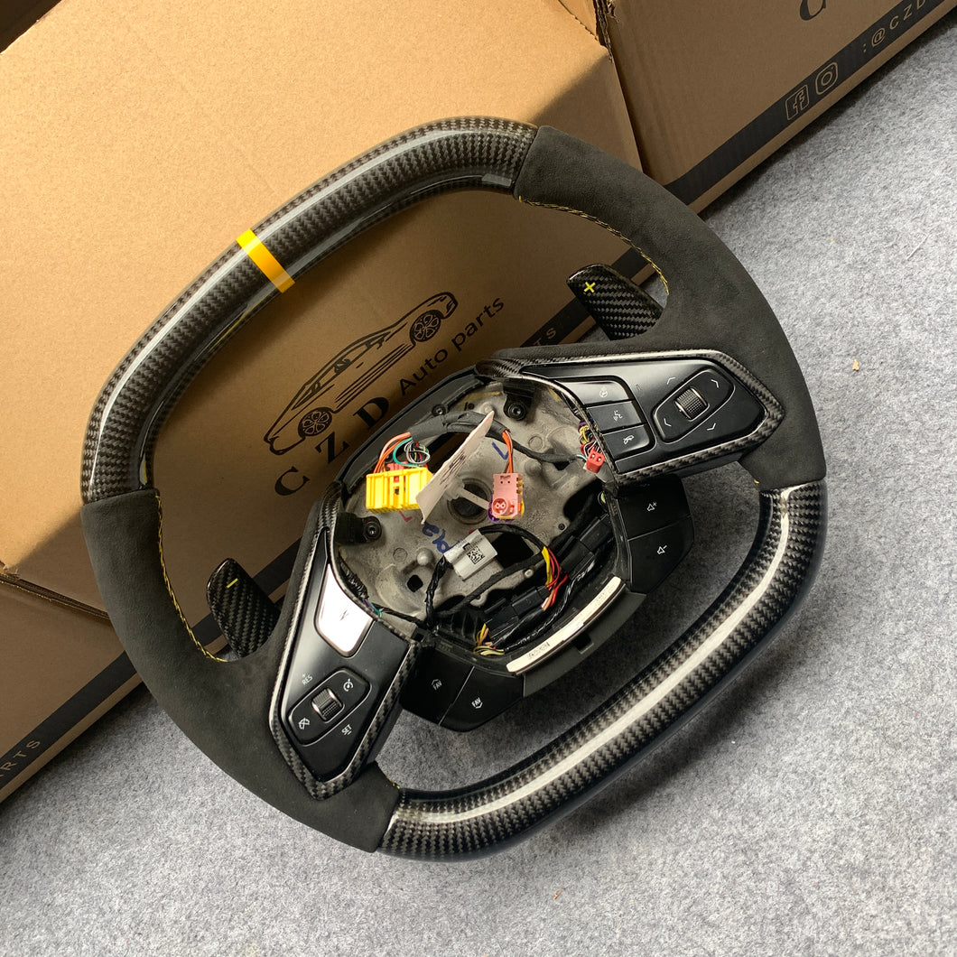 CZD auto parts carbon fiber steering wheel for Chevrolet Corvette C8 2020+ with yellow signs paddle shifters