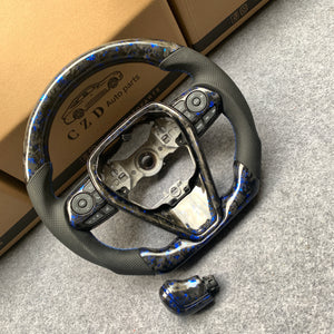 CZD Autoparts for Toyota 8th gen Camry se xse le xle 2018-2022 carbon fiber steering wheel black perforated leather sides with blue stitching