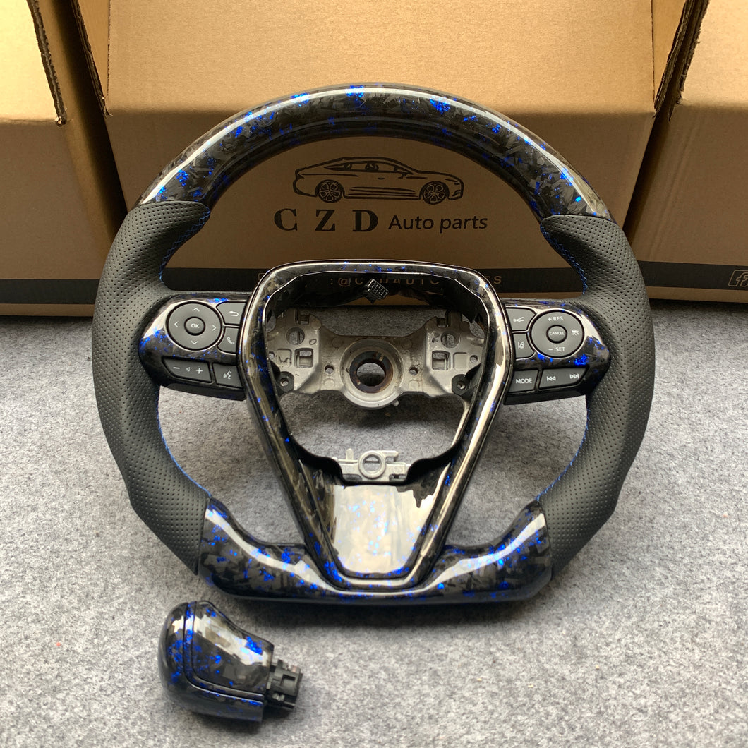 CZD For 8th Gen 2018/2019/2020/2021 Toyota Camry/SE/XSE/TRD carbon fiber steering wheel with forged carbon fiber with blue stitching