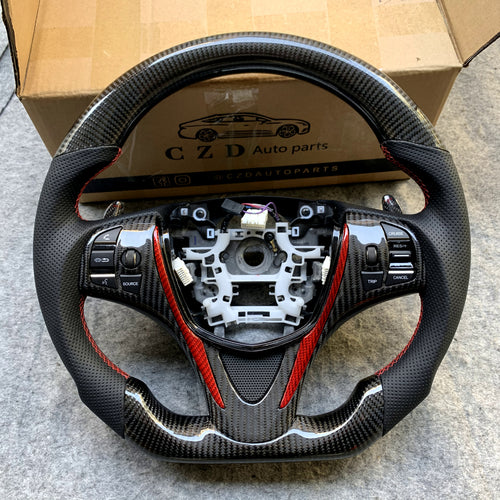 czd auto parts carbon fiber steering wheel for Acura TLX 2015-2021 with red trim and stitch