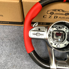Load image into Gallery viewer, CZD auto parts for Mercedes Benz AMG A35 W177 GT C190 C43 W205 C63S W205 CLA35 C118 2019-2021 carbon fiber steering wheel with red smooth leather side