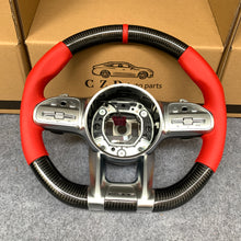 Load image into Gallery viewer, CZD auto parts for Mercedes Benz AMG A35 W177 GT C190 C43 W205 C63S W205 CLA35 C118 2019-2021 carbon fiber steering wheel with red smooth leather side