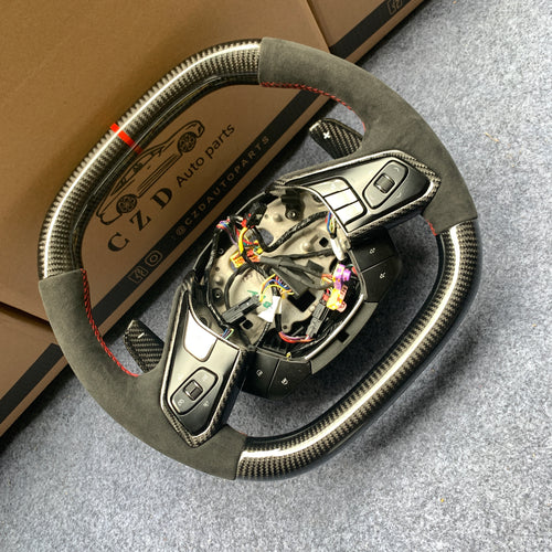 CZD auto parts carbon fiber steering wheel for Chevrolet Corvette C8 with white signs paddle shifters