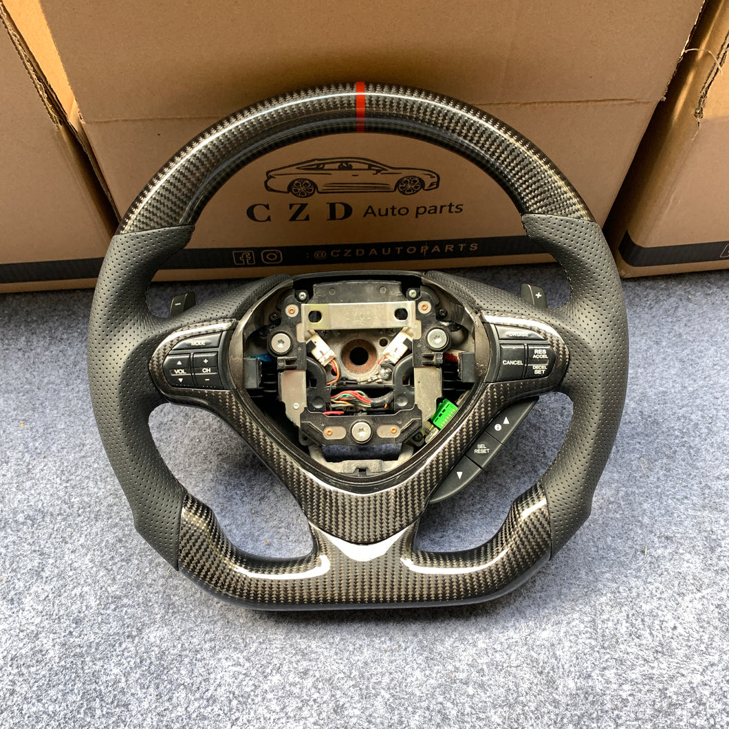 czd auto parts carbon fiber steering wheel for Acura TSX 2009-2014 with red stripe and black stitch