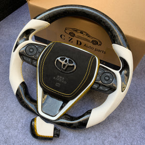 CZD Autoparts for Toyota 8th gen Camry se xse le xle 2018-2022 carbon fiber steering wheel  black alcantara airbag cover