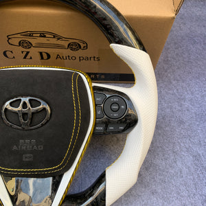CZD Autoparts for Toyota 8th gen Camry se xse le xle 2018-2022 carbon fiber steering wheel  black alcantara airbag cover