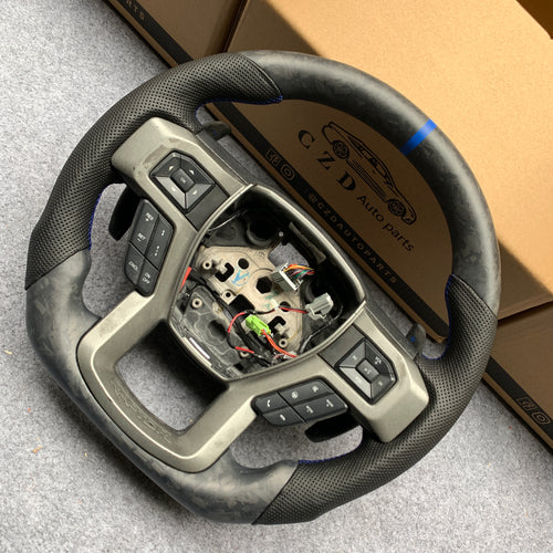 CZD Auto Parts carbon fiber steering wheel for Ford F-150 2015-2020 with matte forged carbon fiber