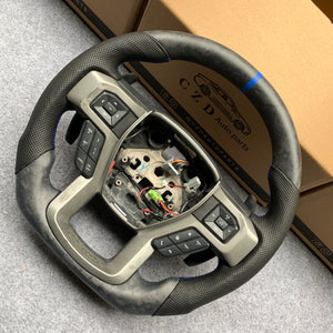 CZD Auto Parts carbon fiber steering wheel for Ford F-150 2015-2020 with matte forged carbon fiber