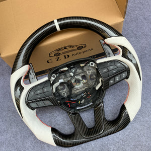 czd auto parts carbon fiber steering wheel for Dodge Durango 2018-2021 with white perforated leather