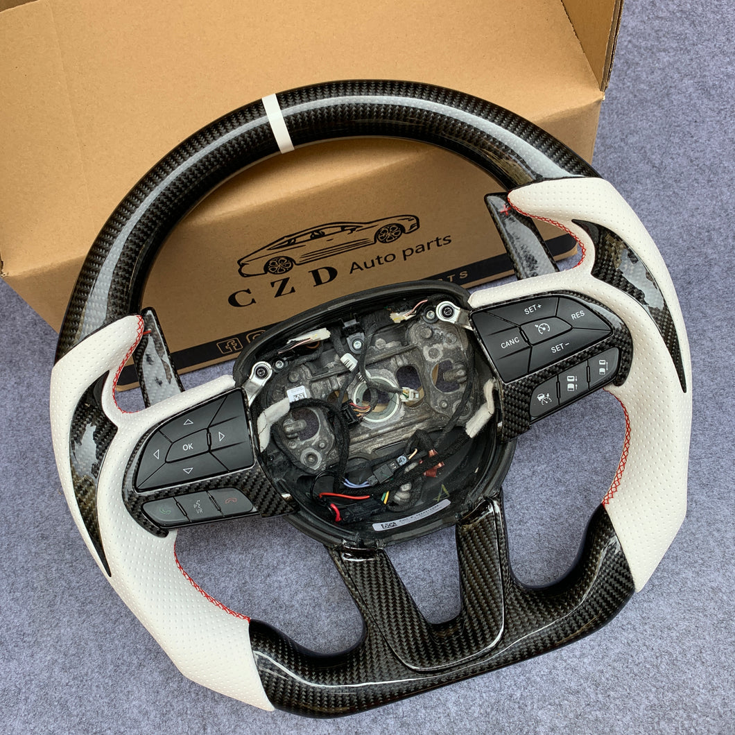 czd auto parts carbon fiber steering wheel for Dodge Durango 2018-2021 with white perforated leather