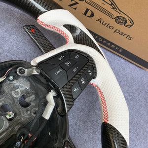 czd auto parts carbon fiber steering wheel for Dodge Durango 2018-2021 with white perforated leather