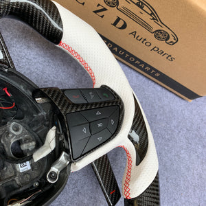 czd auto parts carbon fiber steering wheel for Dodge Durango 2018-2021 with white perforated leather