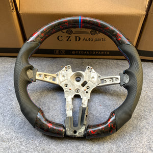 CZD Autoparts For BMW X5M X4 carbon fiber steering wheel gloss forged carbon fiber with red flakes trim