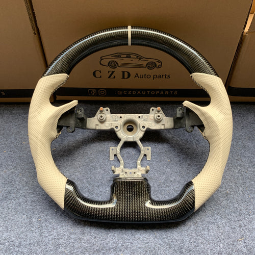 czd auto parts carbon fiber steering wheel for Infiniti G37 with white stitch and black stripe