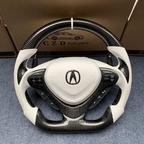 czd auto parts carbon fiber steering wheel for Acura TSX 2009-2014 with white stripe and airbag cover