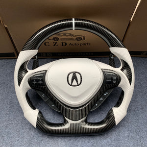 czd auto parts carbon fiber steering wheel for Acura TSX 2009-2014 with white stripe and airbag cover