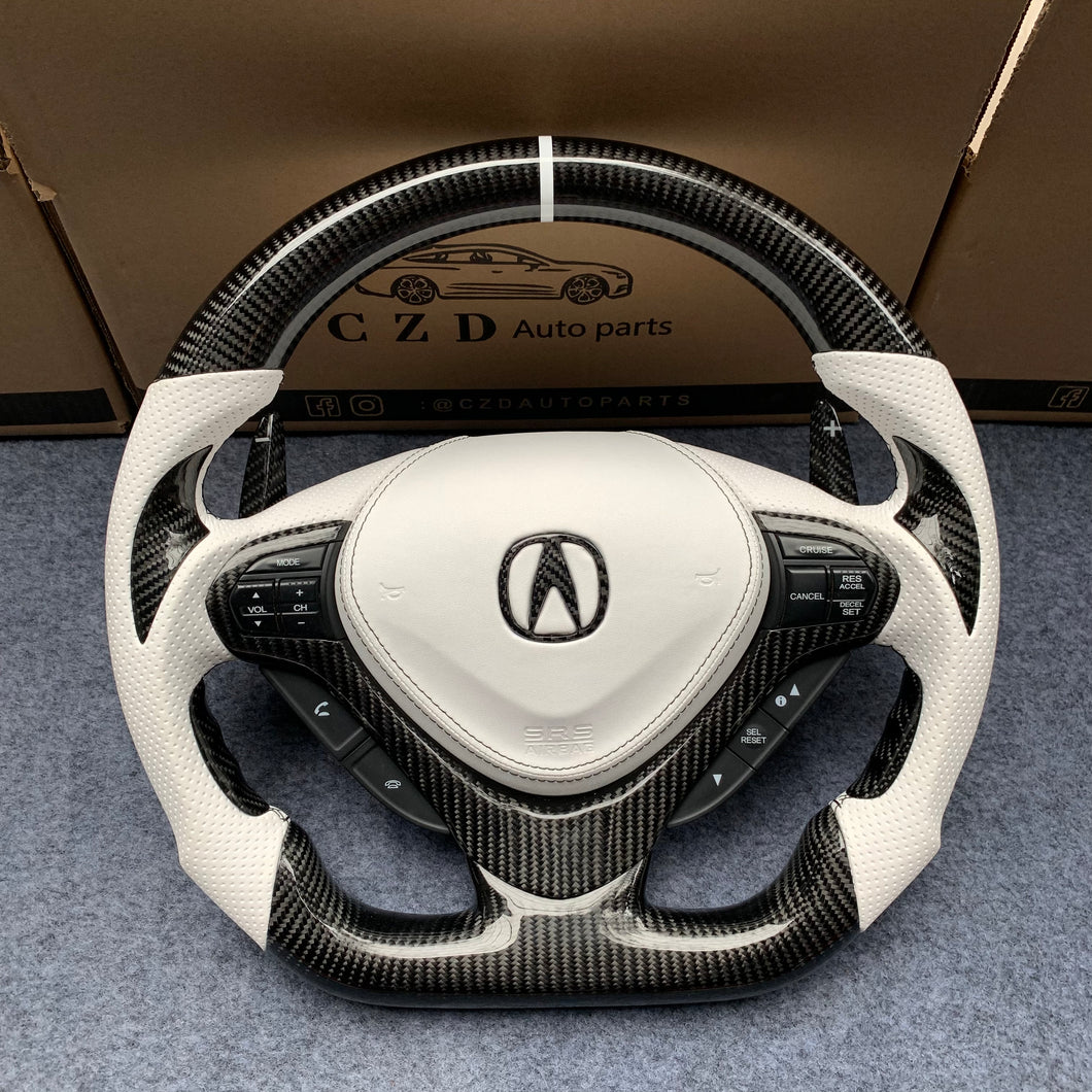 czd auto parts carbon fiber steering wheel for Acura TSX 2009-2014 with white stripe and airbag cover