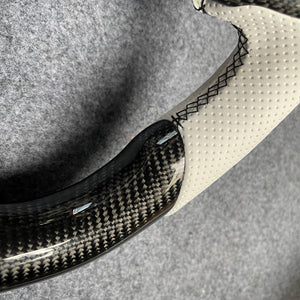 czd auto parts carbon fiber steering wheel for Ford Mustang 2018-2023 with white perforated leather