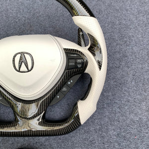 czd auto parts carbon fiber steering wheel for Acura TSX 2009-2014 with white perforated leather