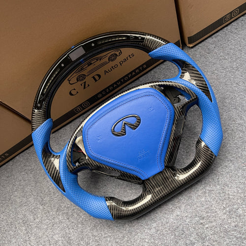 CZD autoparts forInfiniti EX35 EX37 2008-2017 carbon fiber steering wheel with blue airbag cover