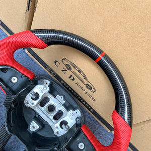 CZD Autoparts For Dodge Durango 2018-2021 carbon fiber steering wheel with red perforated leather sides