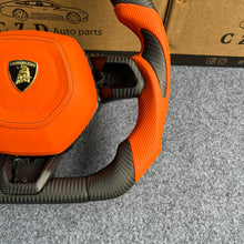 Load image into Gallery viewer, CZD auto parts Lamborghini Huracan 2014 2015 2016 2017 2018 2019 2020 2021 carbon fiber steering wheel  with orange airbag cover &amp; LED