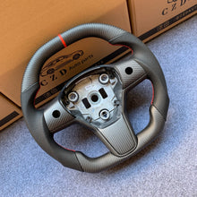 Load image into Gallery viewer, Tesla Model 3 2017/2018/2019/2020 carbon fiber steering wheel from CZD with black leather