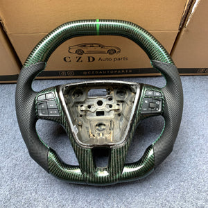 CZD Autoparts For Volvo 2017 V60 R carbon fiber steering wheel gloss green wire carbon fiber top&bottom