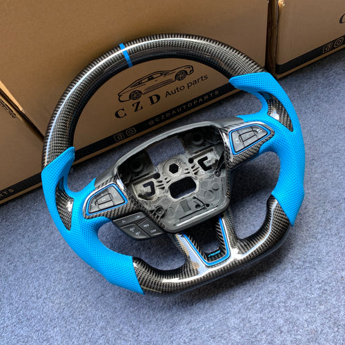 CZD auto parts For Ford Focus MK3 RS/ST /EcoSport/Escape/Kuga/C-MAX 2015-2020 Carbon Fiber Steering Wheel With blue stitching