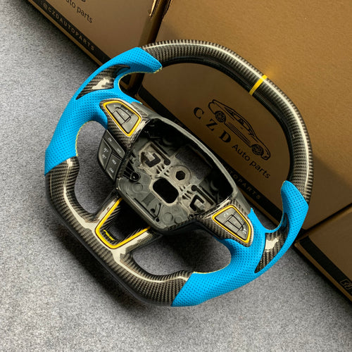 CZD auto parts For Ford Focus MK3 RS/ST /EcoSport/Escape/Kuga/C-MAX 2015-2020 Carbon Fiber Steering Wheel With yellow stitching and yellow stripe line