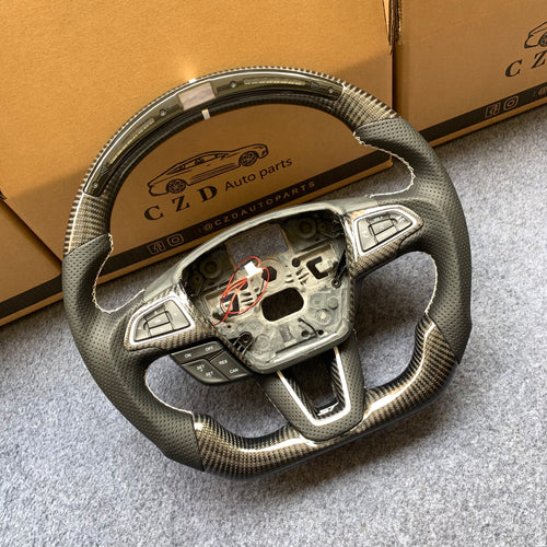 CZD auto parts For Ford Focus MK3 RS/ST /EcoSport/Escape/Kuga/C-MAX 2015-2020 Carbon Fiber Steering Wheel With white stitching