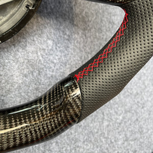CZD auto parts carbon fiber steering wheel for camaro 2010-2011 with black perforated leather and red stitching