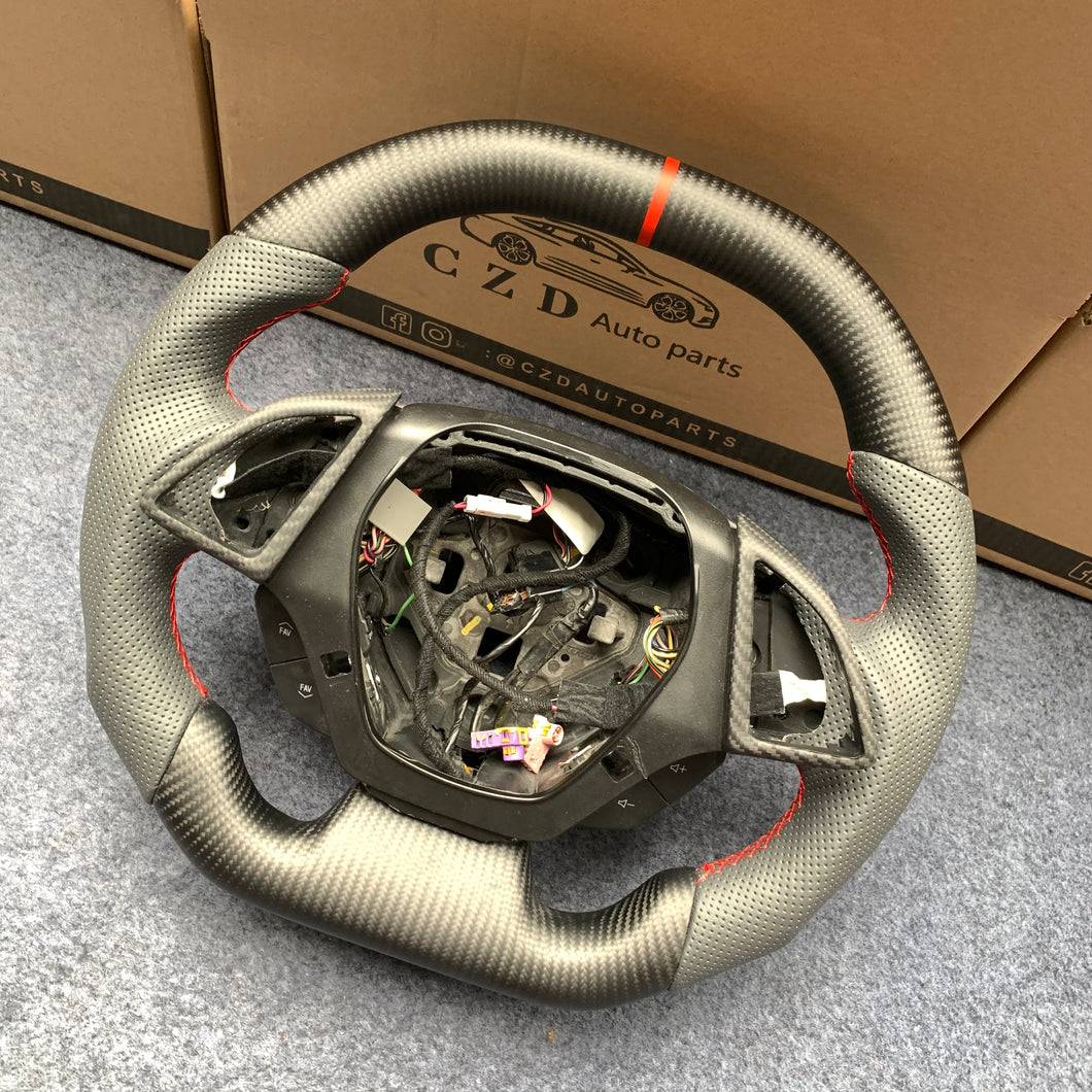 CZD auto parts carbon fiber steering wheel for Chevrolet 6th gen Camaro 2016-2020 with red stripe and stitching