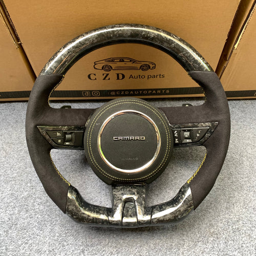 CZD auto parts carbon fiber steering wheel for camaro 2010-2011 with yellow stitching
