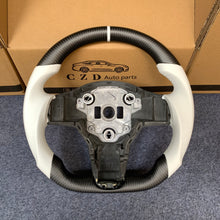 Load image into Gallery viewer, CZD Tesla Model 3 2017/2018/2019/2020 carbon fiber steering wheel with white smooth leather