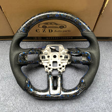 Load image into Gallery viewer, CZD Autoparts for  Ford Mustang 2018-2022 carbon fiber steering wheel gloss forged carbon fiber with blue flakes top and bottom